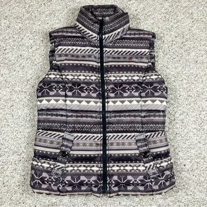 Tommy Hilfiger Womens Size Small Down Feather Puffer Vest Gray Ivory Fair Isle